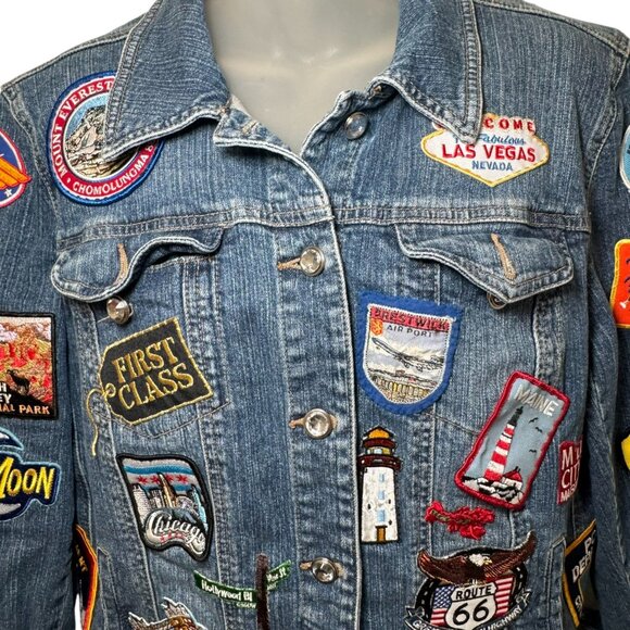 Denim Jacket Patches Route 66 Queen Band Travel USA Rock Boho Trucker Sz L - Picture 6 of 16